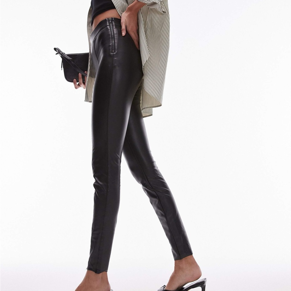 Topshop Tall faux leather skinny stretch pants in black